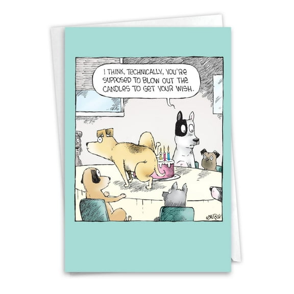 NobleWorks Funny Birthday Greeting Card with 5 x 7 Inch Envelope (1 Card) Bday Dog Candles C10093BDG
