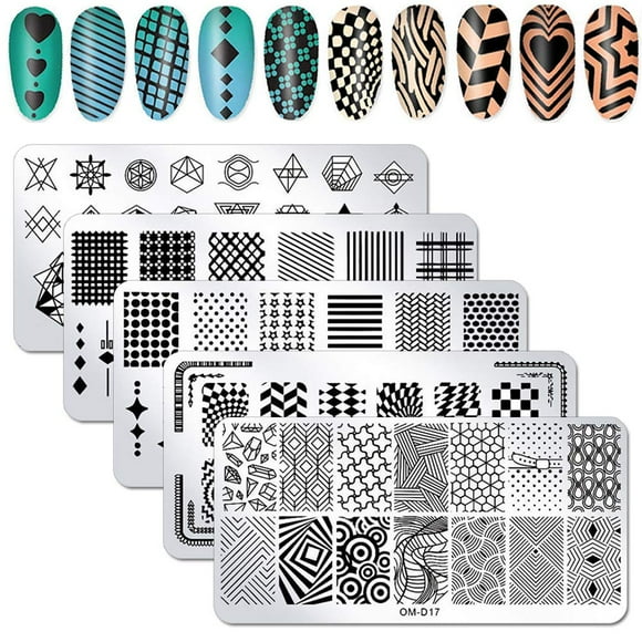 WOKOTO-Juego de estampado de placas de uñas, 5 uds., con estrellas geométricas clásicas, placa de imagen de uñas, Kit de estampado de Arte de uñas para mujeres y niñas