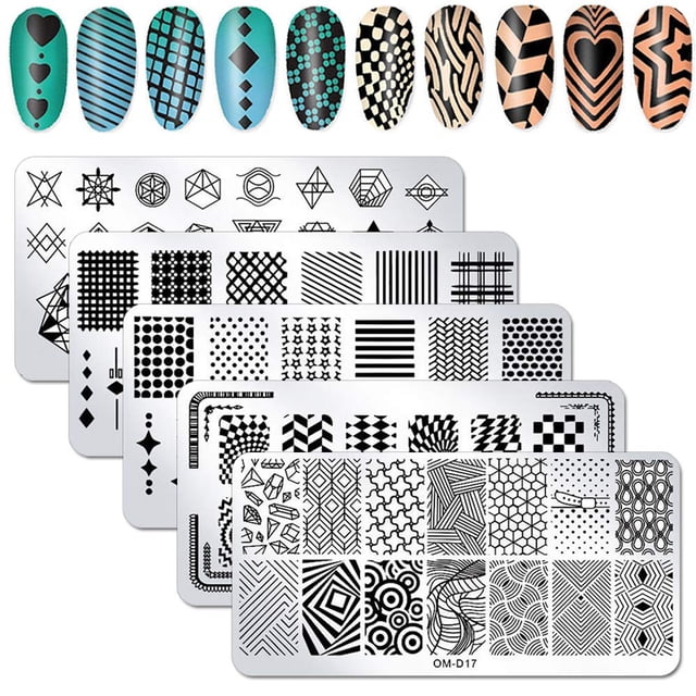 WOKOTO-Juego de estampado de placas de uñas, 5 uds., con estrellas geométricas clásicas, placa de imagen de uñas, Kit de estampado de Arte de uñas para mujeres y niñas