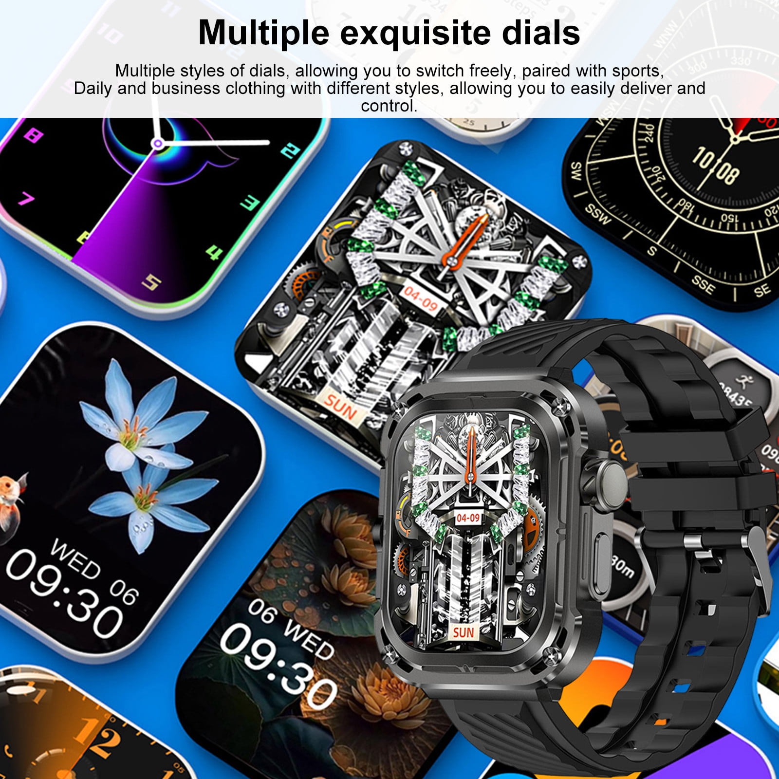 Jubipavy Smart Wearable Watch Multifunction HD Rectangular Screen Wireless Magnetic Charging NFC Access Control Motion Record IP68 Watertightness Bluetooth Function
