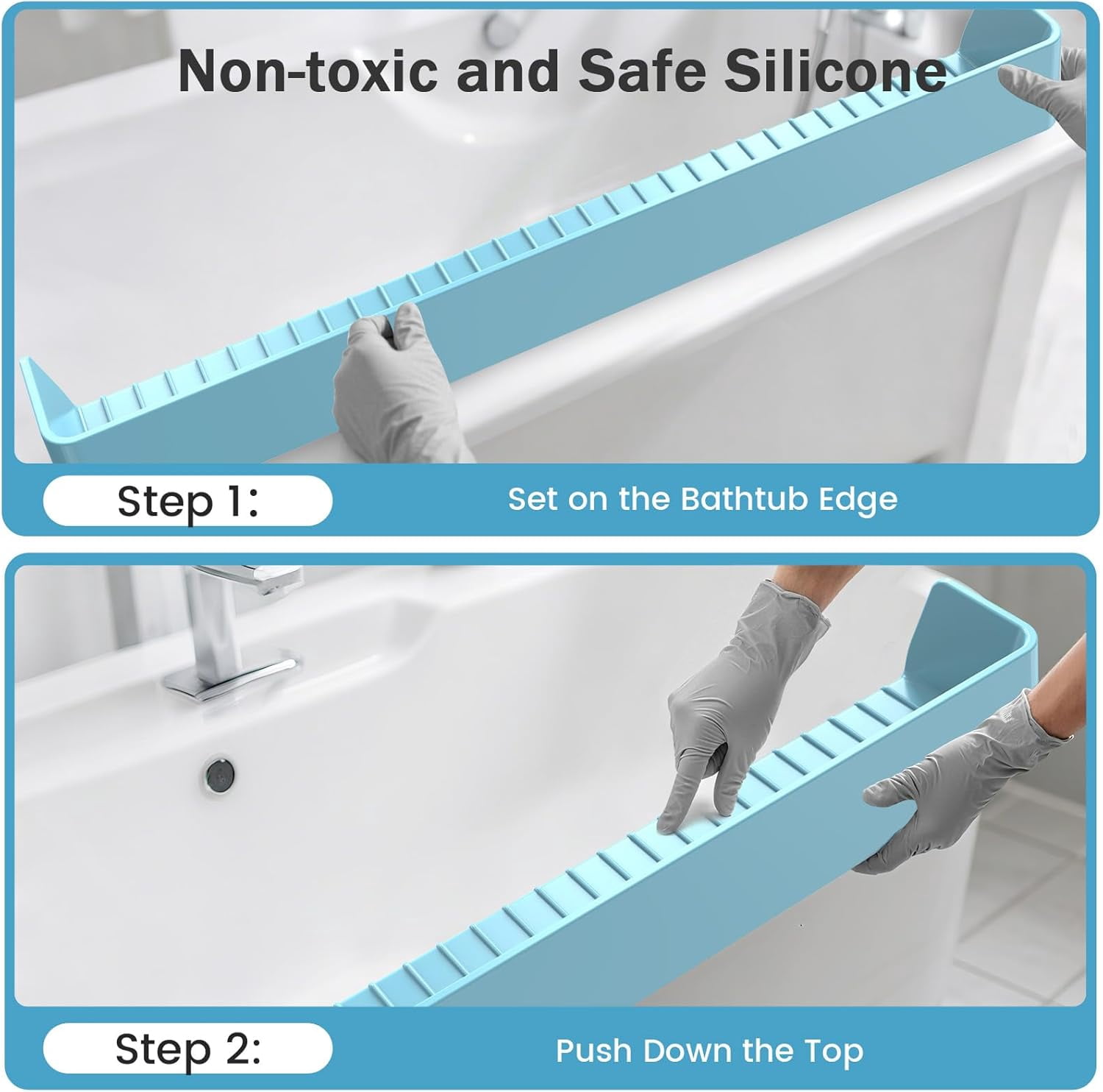 Bathtub Splash Guard with Toy Tray and Strong Suction Cups, Silicone Water Barrier Keeps Floor Dry, Bath Shelf Storage for Baby Toddler Bath Time, Foldable No Mess Accessory for Tub