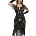 thumbnail image 5 of Flapper Dresses 20s Great Gatsby Dresses Women Crewneck Lace Dresses Sequin Mesh Sleeve Roaring Dress Harlem Nights, 5 of 7
