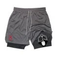 thumbnail image 4 of Pantalones cortos de gimnasio de Anime para hombre, 2 en 1, transpirables, absorbentes del sudor, de secado rápido, para entrenamiento, gimnasio, con bolsillos, 4 of 5