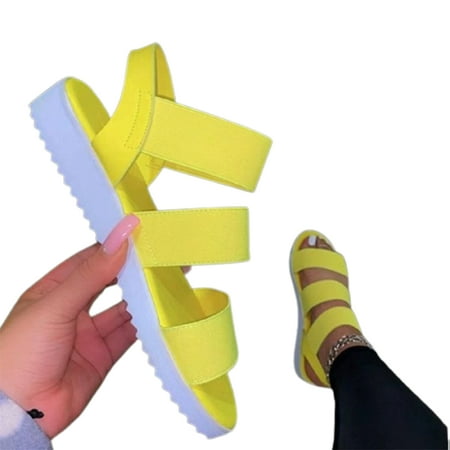 

Women\ s Plat Sandals Slip-on Style Peep Toe Casual Shoes with PU Sole Summer Beach Supply