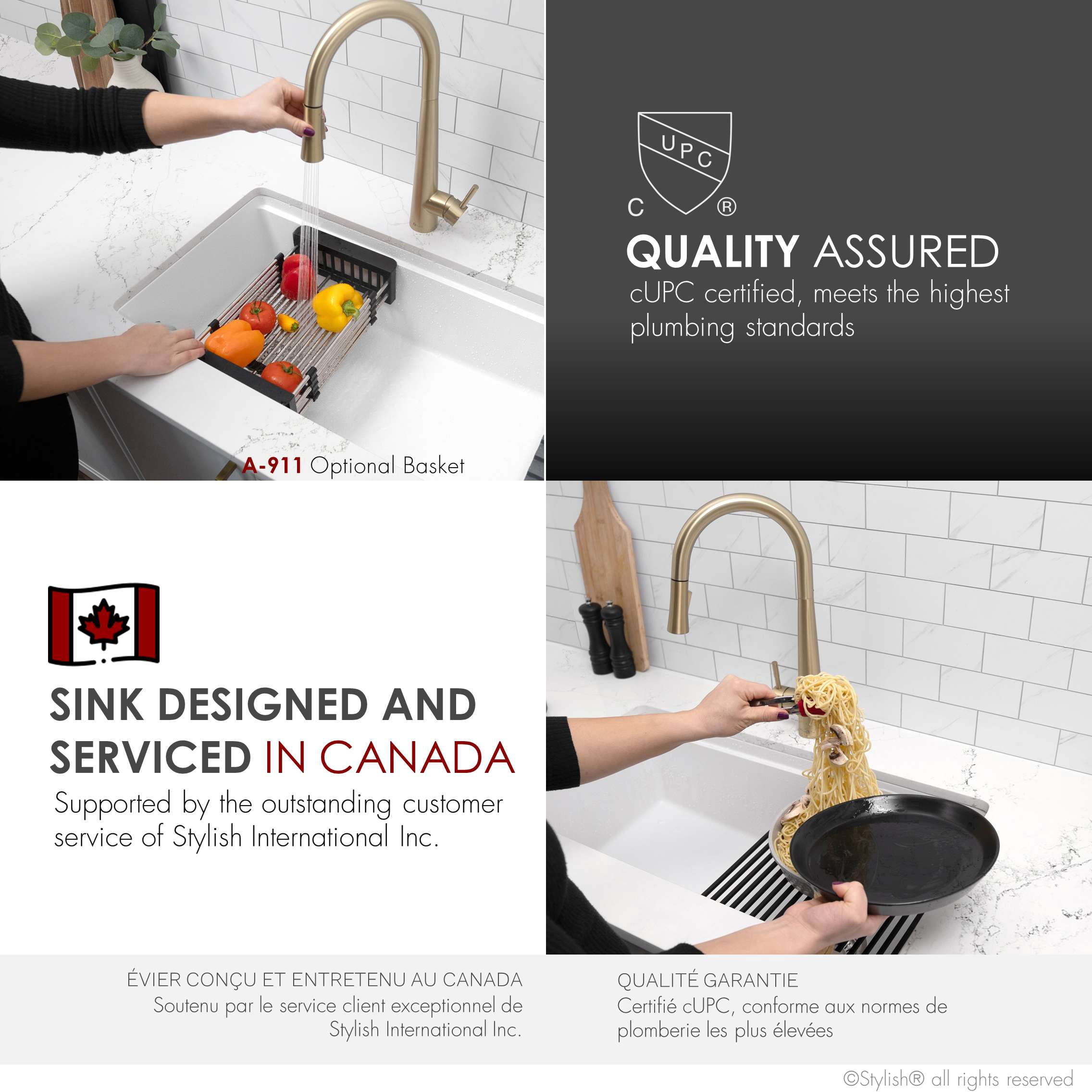 Stylish Dual Mount 28" White Composite Granite Single Bowl Kitchen Sink with 4 accs S-828WH