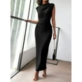 thumbnail image 2 of Women'S Ruched Bodycon Dress Summer Casual Sleeveless Back Slit Elegant Club Evening Cocktail Maxi Dresses Black L, 2 of 7