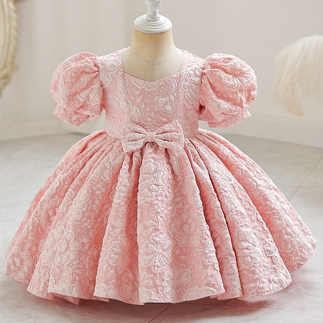Robes pour Filles Robes de Demoiselle d'Honneur pour Bébés Filles Robes de Fête Manches Bouffantes Robe de Concours avec Nœud