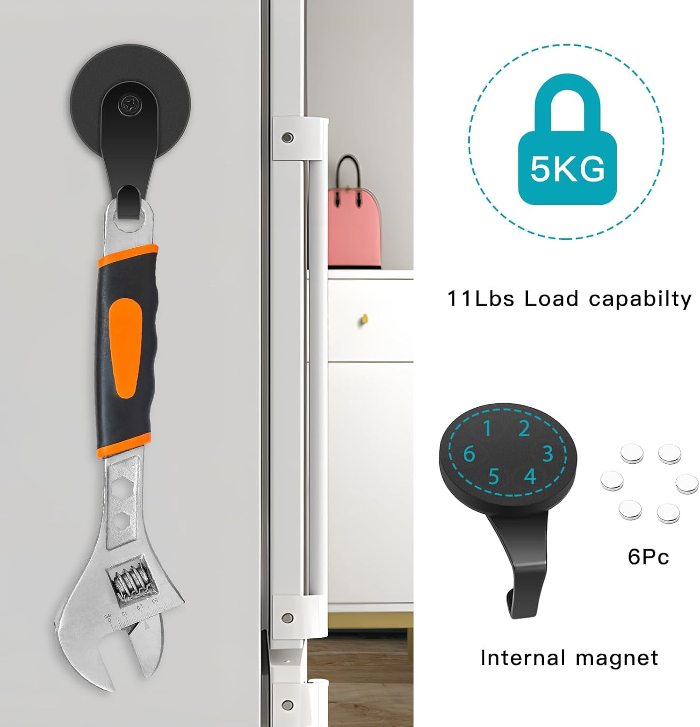 Magnetic Wreath Hanger, 4 Pack Heavy Duty Magnets with Hook for Refrigerator, Christmas Decoration Magnetic Hooks for Metal Front Door, Cruise Hook Hanger for Hanging Cabins Grill Coat Pattern 1