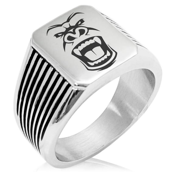 Stainless Steel Formidable Kong Gorilla Needle Stripe Pattern Biker Style Polished Ring