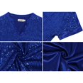 thumbnail image 5 of Women's Sequin Short Sleeve Top with Satin Trim V-Neckline and Rolled Cuffs - Small, Royal Blue, 5 of 7