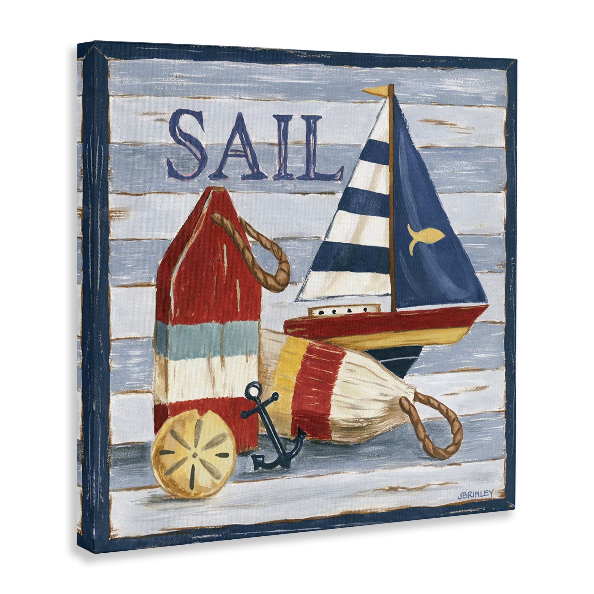 Stupell Industries Sail Boat & Buoys Nautical & Beach Painting Wrapped Canvas Art Print Wall Art, 17 x 17