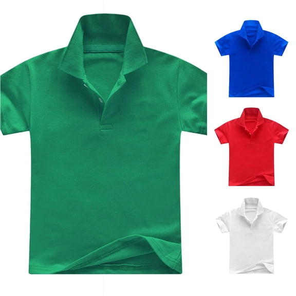 lnmuld Back to School Boys Girls Kids Short Sleeve Solid Plain Half Placket Polo Shirts Breathable Pique School Uniform Tops Size:3-4 Years