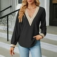 thumbnail image 2 of WREESH Womens Fashion Dressy Tops Solid Color Jacquards V-Neck Lace Long Sleeve Loose T-Shirt Pullover Black, 2 of 7