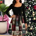 thumbnail image 5 of Ladies' Christmas Printed Fashionable Square Neck Casual Slim Fit Long Sleeved Dress for Women Holiday Party and Elegant Events,Deep Red,2XL, 5 of 5