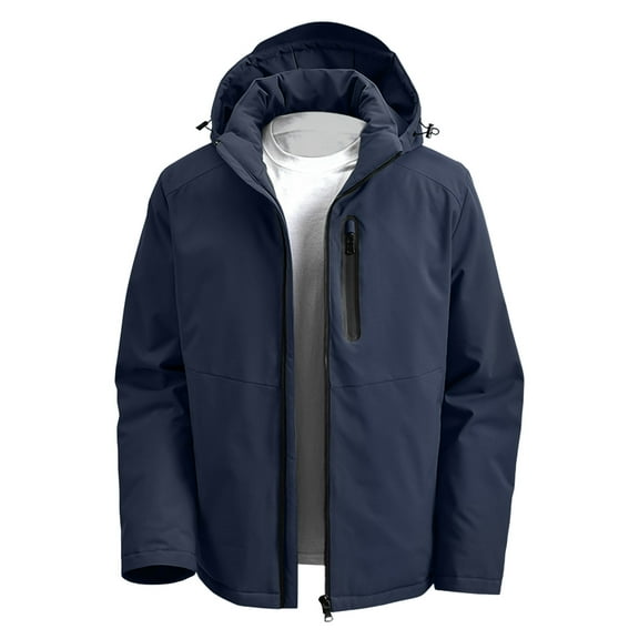 IWRICH Men's Hooded Softshell Jacket Waterproof Lightweight Insulated Windbreaker Fleece Lined Rain Shell Jacket Dark Blue XL