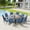 Black-Blue, variant on Vicllax 5-Piece Round Outdoor Patio Dining Furniture Set Table and Chair Metal Frame, Umbrella Hole