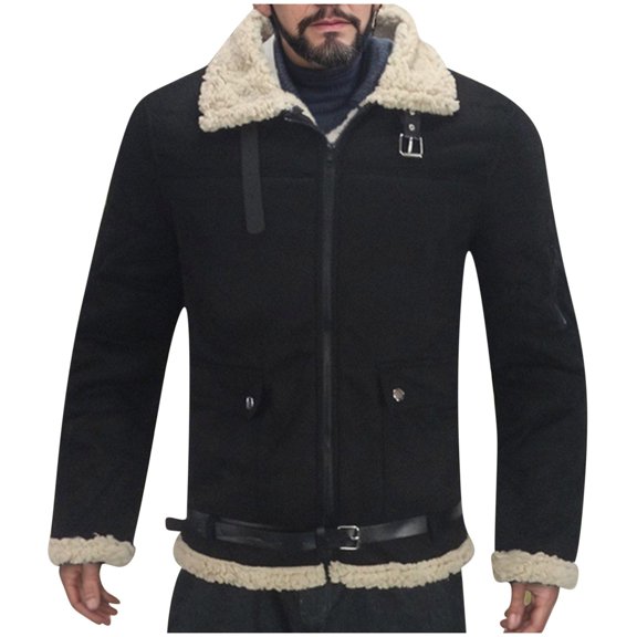 Ofreoo Men's Fashion Casual Faux Fleece Heavy Coat Long Sleeve Hoodless Casual Coat/jacket on Clearance