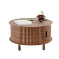 thumbnail image 2 of HAIMOO Round Farmhouse Coffee Table with Storage, Wood Sofa Table for Home Living Room Office with Hidden Compartment and Sliding Cabinet Door, Brown, 2 of 17