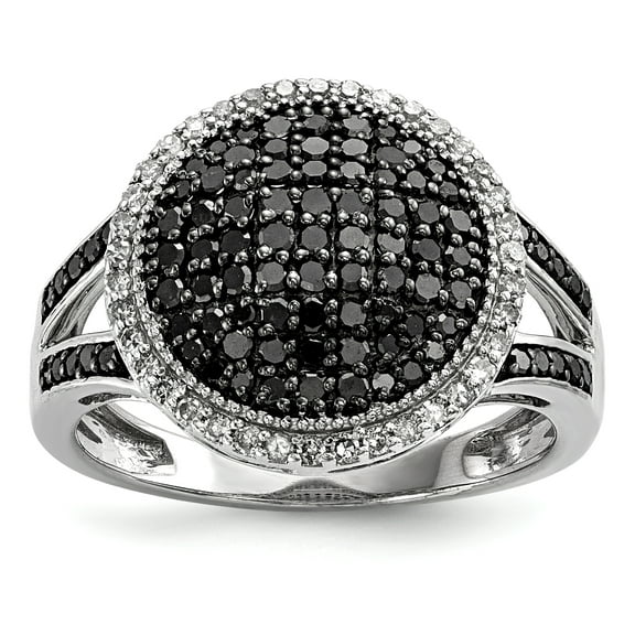 Sterling Silver Black & White Diamond Round Ring