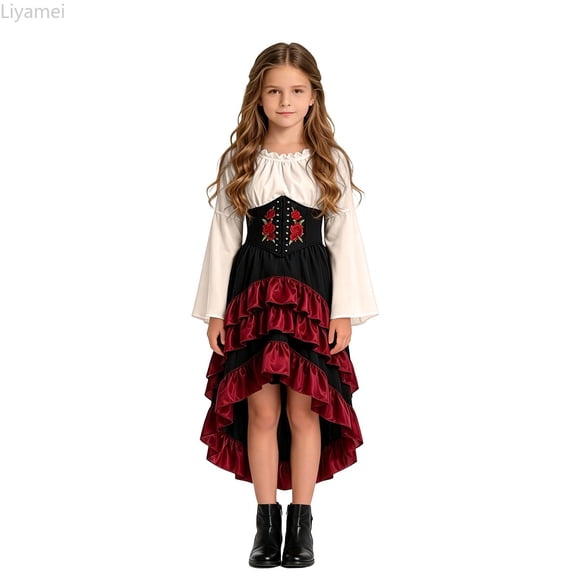 Liyamei Girls Pirate Dress Long Sleeve Halloween Outfit 4-11Y