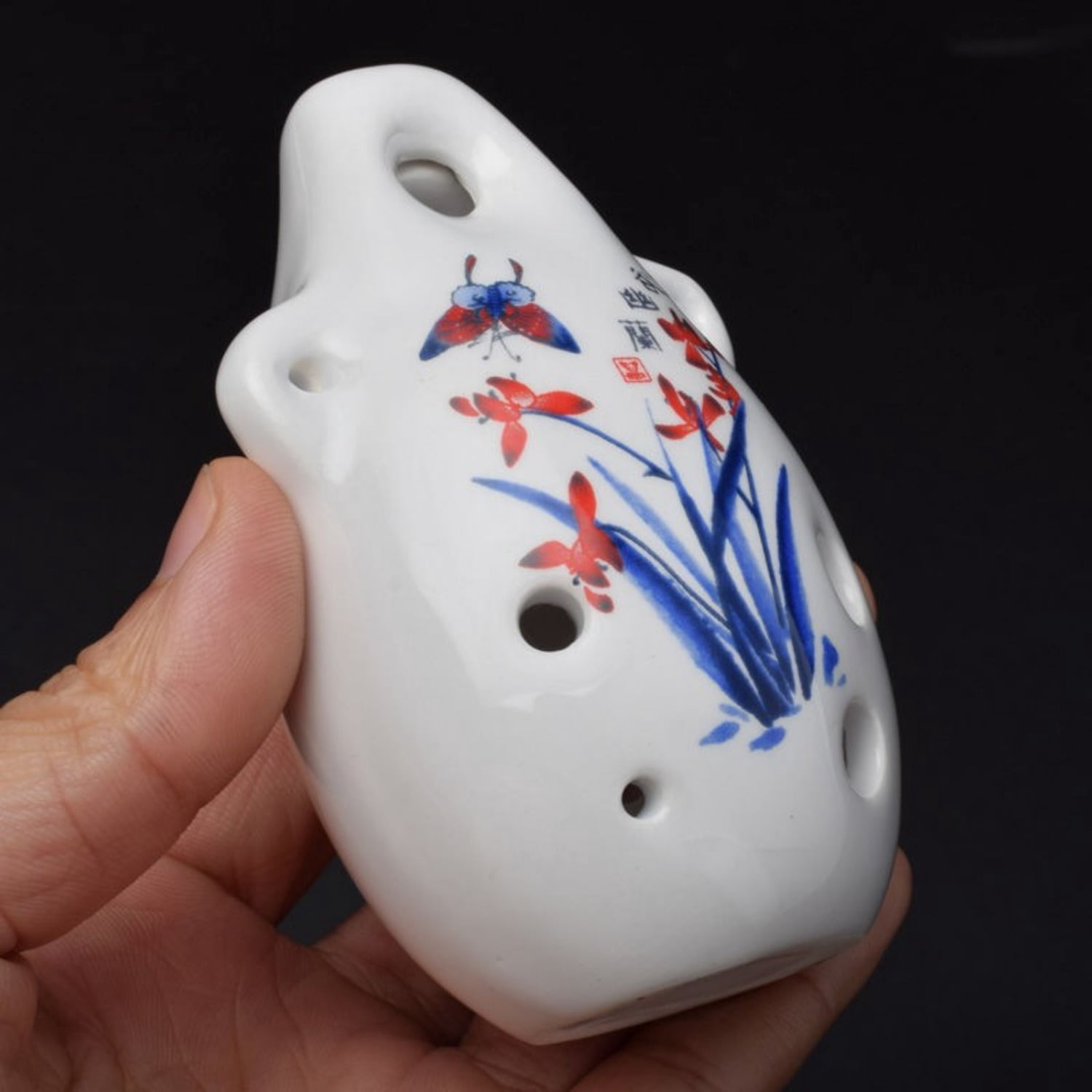 6 Hole Ceramic Ocarina Key of C Midrange Flute Orchid Design Wind Instrument for Beginner Self Study Music Learning Tool