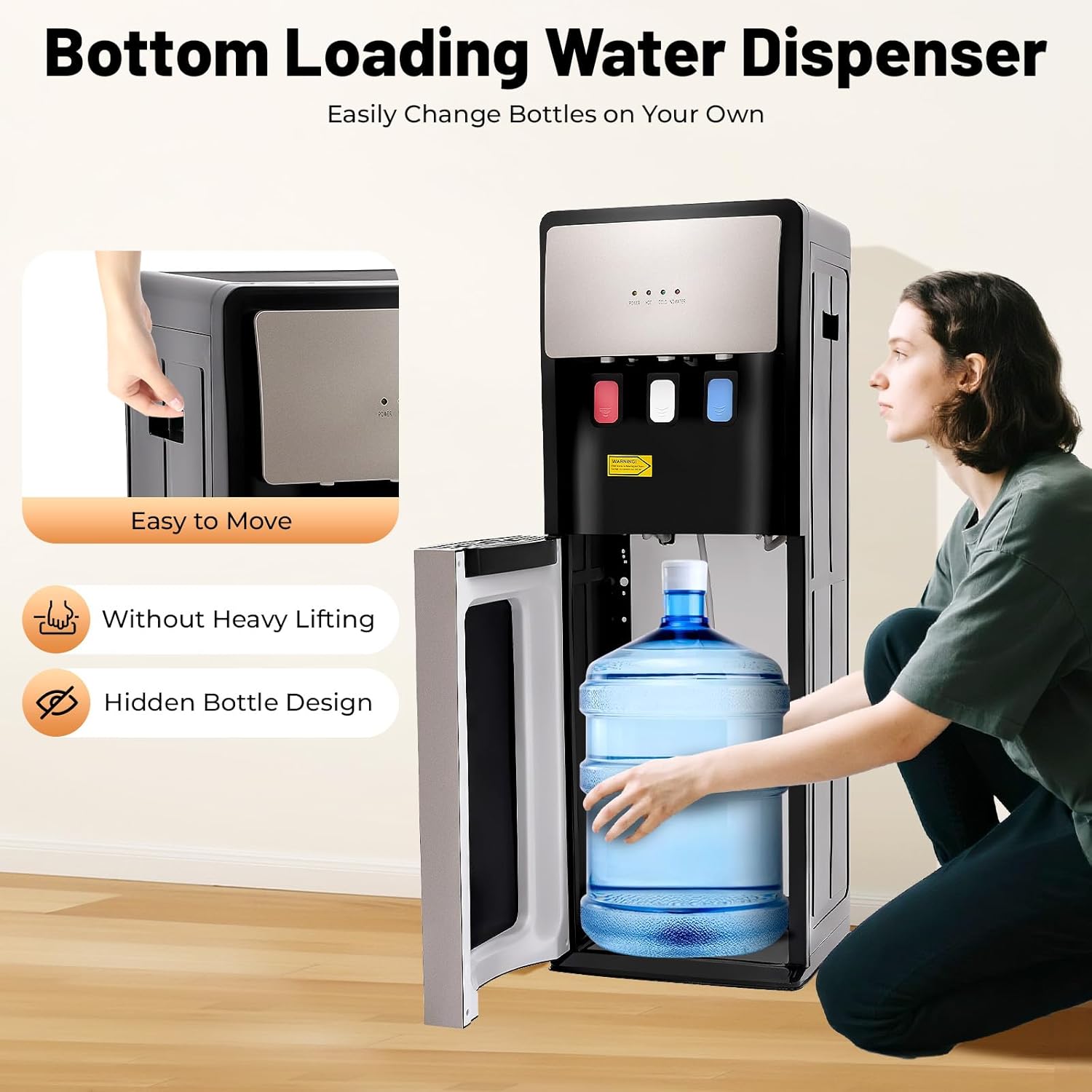Water Cooler Bottom Loading Dispenser with 3 Temperature Settings (Hot/Cold/Room) PP and The electrostatic Spraying Treatment