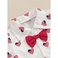 thumbnail image 4 of Suealasg 4th of July Baby Boys Gentleman Suit Short Sleeve Patriotic Heart Print Button Romper with Bow Tie+ Suspender Shorts 2Pcs Newborn Summer Formal Wear Clothes, 4 of 7