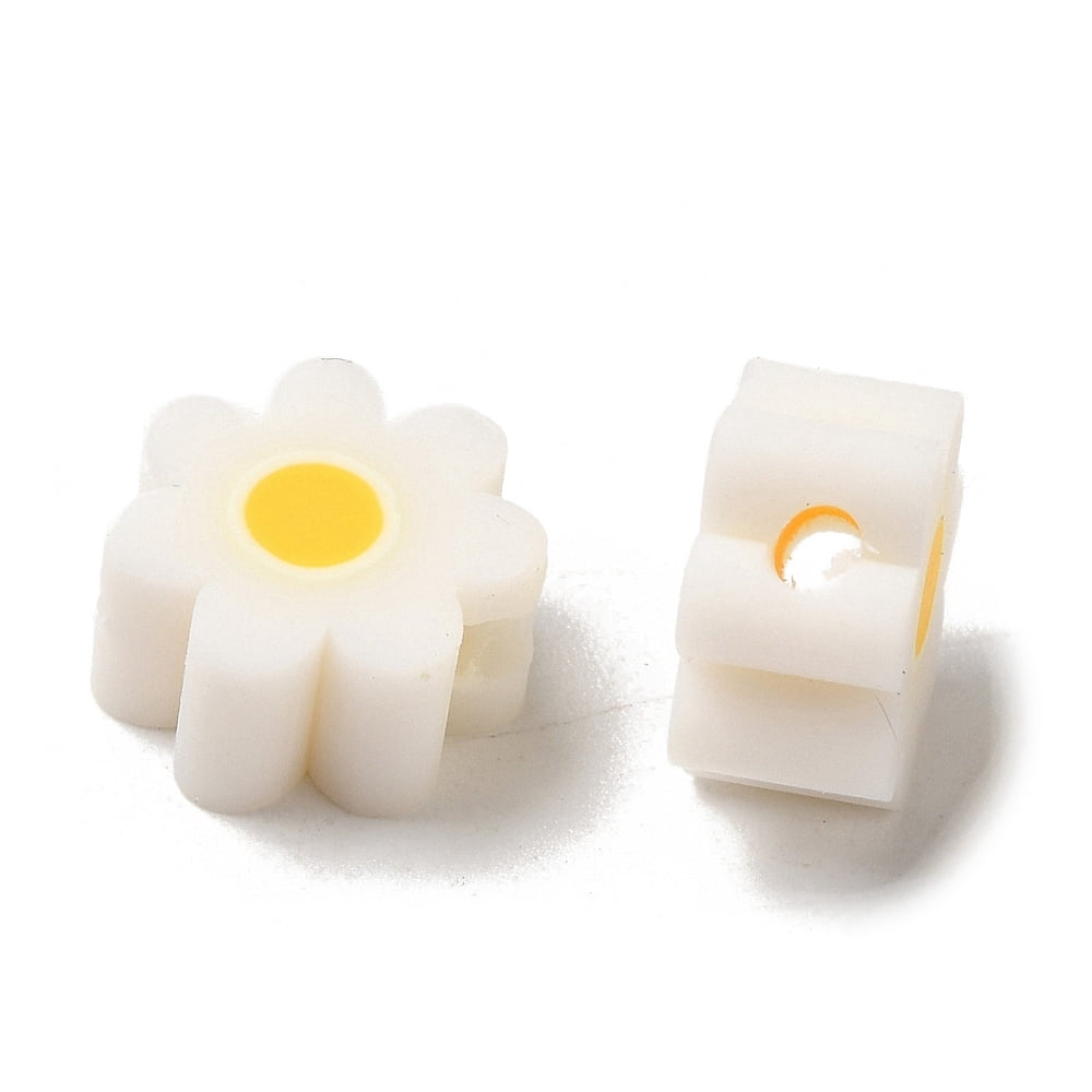 1000pcs Handmade Polymer Clay Beads Flower Snow 9x9x4mm Hole: 1.6mm