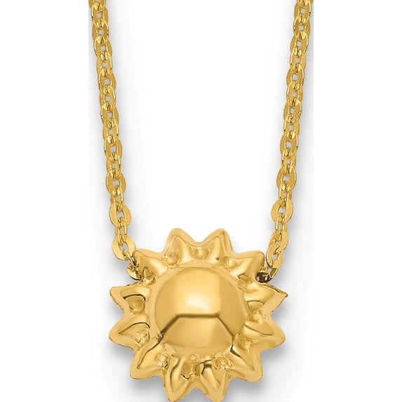 14K Yellow Gold Polished Puffed Sun 16.5In Necklace (16.5 X 8) Made In Italy sf2900-16.5