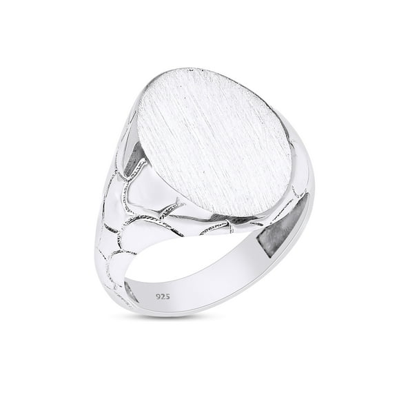 AFFY Nugget Band Oval Engravable Signet Ring In 14K White Gold Over 925 Sterling Silver, Ring Size 7