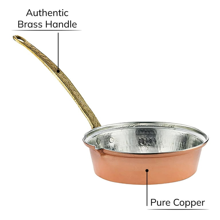 Hakan Multipurpose Pure Copper Cookware with Handle, Handmade Copper Saut and Frying Pan, Butter and Milk Warmer Pan, Decorative Copper Skillet