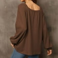 thumbnail image 3 of Dark Brown Women's Fashion Top with Square Neck, Pure Color, Lantern Long Sleeves, and Casual Hem, 3 of 5