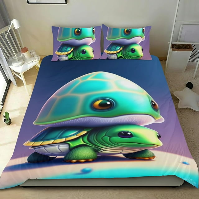 Bebé Tortuga Conjunto de sábanas temático, trío de piezas, cómodo y amigable con la piel, diseño único, regalo de decoración para el hogar para familiares, amigos y fans,173cm *218cm