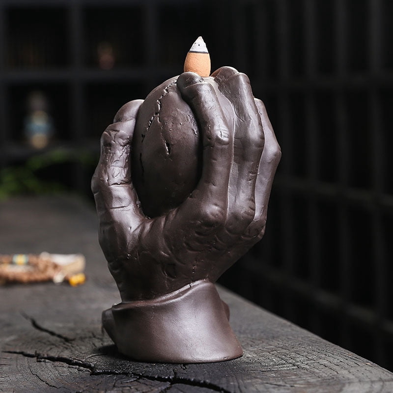 Purple Sand Backflow Incense Burner Creative Skull Head Halloween Ghost Hand Incense Fragrant Holder Home Decoration