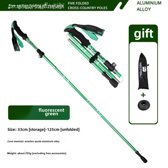 N82 Perche de Randonnée Extérieure Légère en Alliage d'Aluminium Pliable et Extensible - Bâton de Marche Multifonction pour l'Escalade, la Randonnée et le Voyage, Design Compact et Portable, Vert Fluorescent