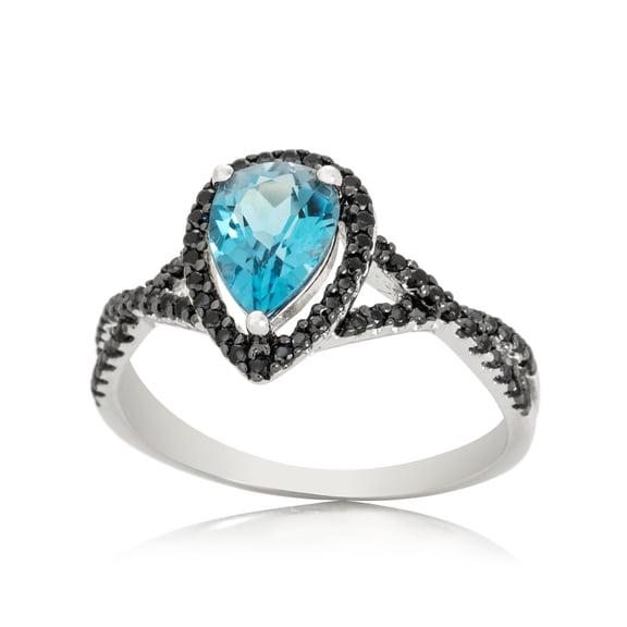 Pinctore 14k WT Gold Swiss Blue Topaz & Diamond Ring