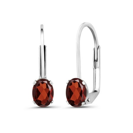 Sterling Silver Garnet Hanging Earrings - 1.10 Ct Oval Red Garnet 925 Sterling Silver Earrings