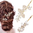 thumbnail image 1 of CustomyLife 4 pinzas para el pelo con diamantes de imitación dorados, 2 estilos, horquillas de cristal para novia, pasadores de boda franceses, accesorios para mujeres y novias, 1 of 5