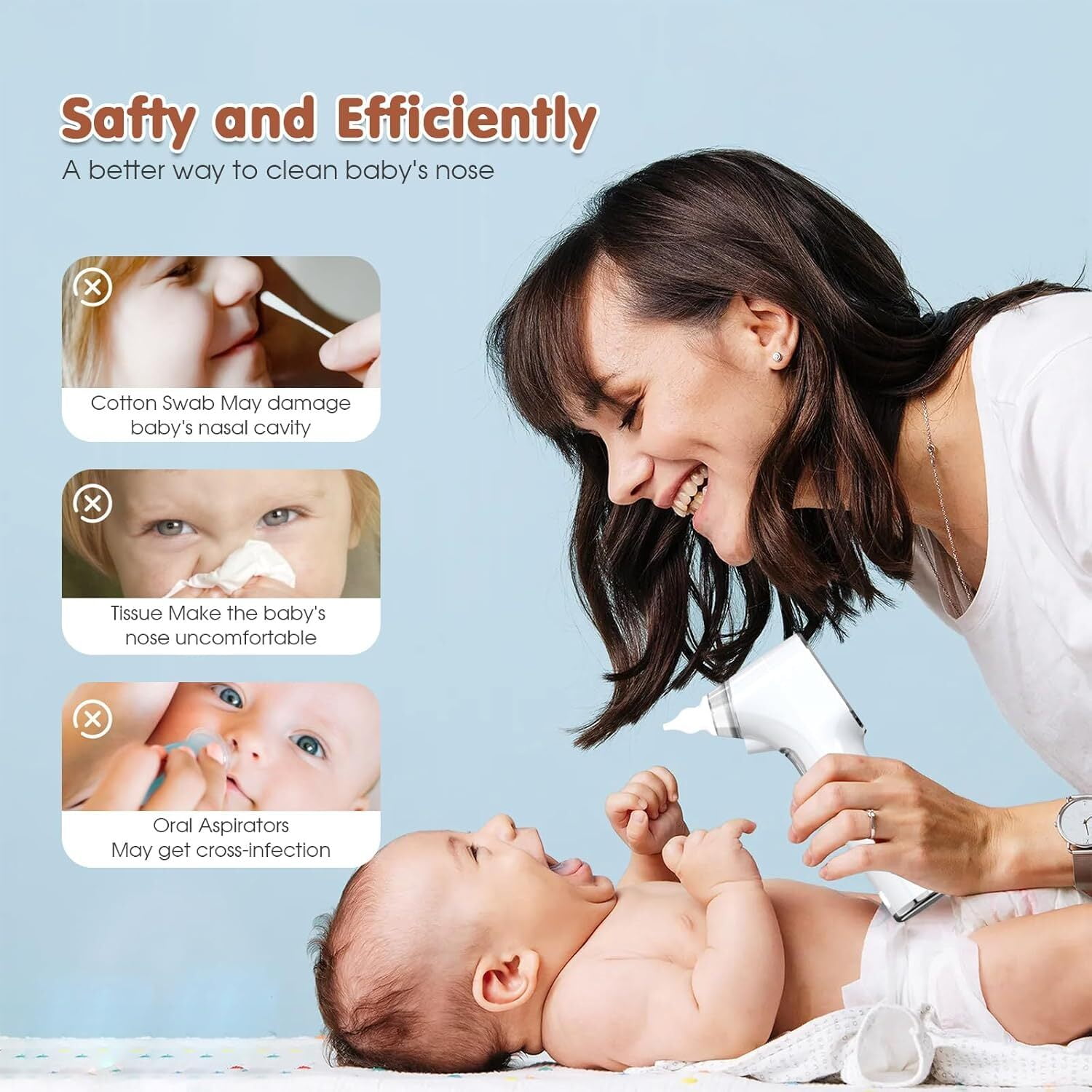 Baby Nasal Aspirator, Electric Nasal Aspirator for Baby with LED Light, Baby Nose Cleaner with 4 Silicone Nozzles & 3 Suction Levels, Rechargeable Nose Sucker for Newborn, Toddler and Infant