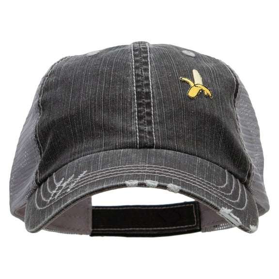 Small Banana Fruit Patched Low Profile Special Cotton Mesh Cap - Black OSFM