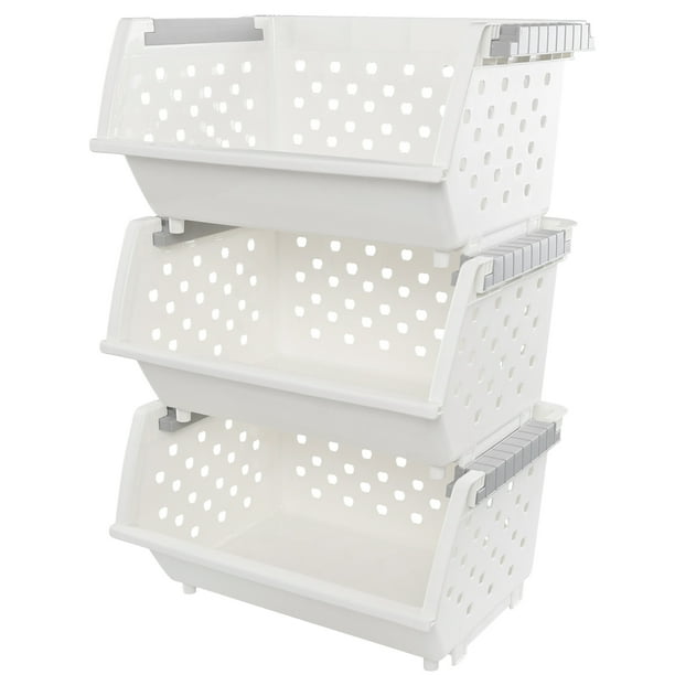 Doryh 3tier Plastic Open Front Stacking Storage Basket/Bin, Large Size