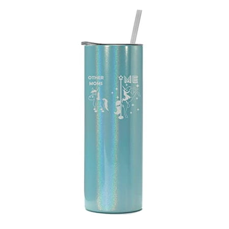 

20 oz Skinny Tall Tumbler Stainless Steel Vacuum Insulated Travel Mug Cup With Straw Mom Superstar Unicorn Funny Mother (Light Blue Iridescent Glitter)