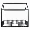 thumbnail image 4 of Euroco Metal Full Size House Bed Frame, Low Profile Canopy Bed with Fence and Door for Kids, Black, 4 of 15