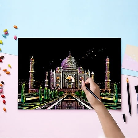 Kit d'Art à Gratter Nightscape DIY pour Adultes et Enfants Révélant des Designs Cachés Activité Éducative