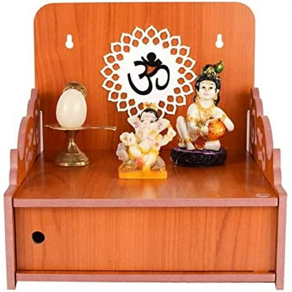 CrazyInk Wooden Readymade Wall Hanging Puja Temple for Home God Stand for Pooja Room Mandir Wood Devghar Stand for Office and Shop Crazyink-436