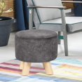 thumbnail image 4 of Homebeez Round Fabric Padded Ottoman Foot Rest Stool Wood Sofa Change Shoes Stool,Gray, 4 of 6