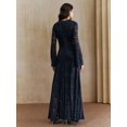 thumbnail image 5 of Women Blue Long Sleeve Lace Maxi Dress, Elegant Round Neck Slim Fit Bell, 5 of 7