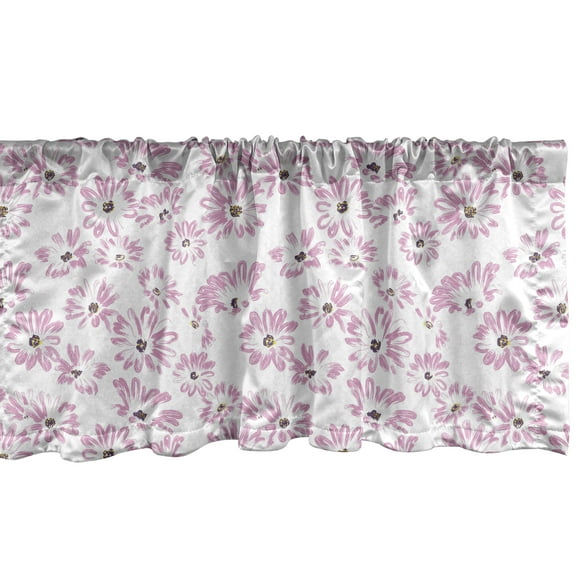 Ambesonne Flower Window Valance, Romantic Florals Petals, 54" X 18", Pale Pink White