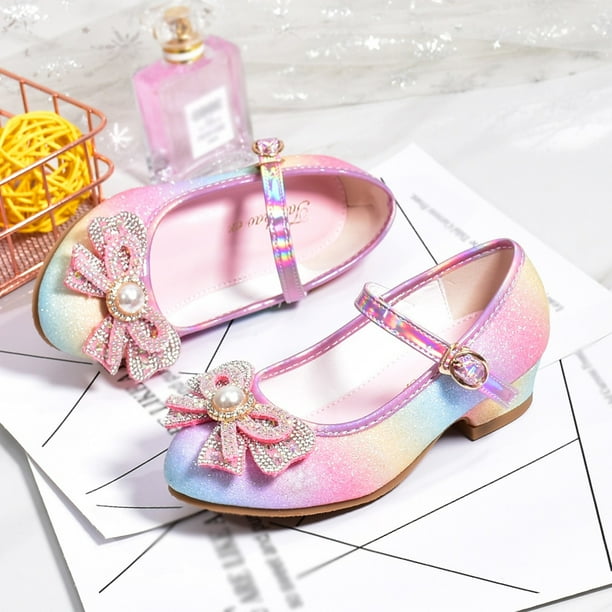 nsendm Girls Shoes Big Kid Female 5 Slippers Children Shoes with Diamond Shiny Sandals Princess Shoes Bow High Heels Show Princess Comic Book Slippers