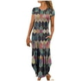thumbnail image 2 of Robes Maxi pour Femmes 2023 Décontractées Poches Manches Courtes Imprimées Col Rond Longueur Cheville Robe Manches Courtes en Liquidation, 2 of 5